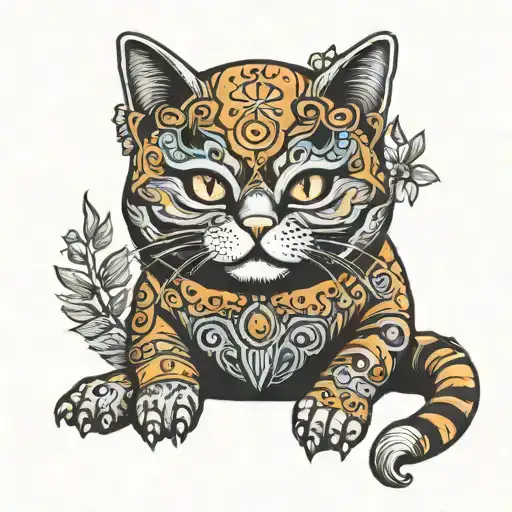 orange tubby cat selling Turkish semits tattoo design idea