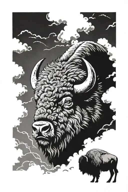 bison facing storm tattoo design idea