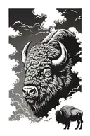 bison facing storm tattoo design idea