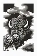 bison facing storm tattoo design idea