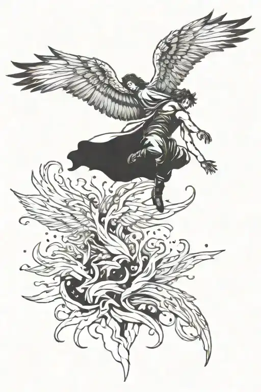 abstract fall of icarus falling from sky tattoo design idea