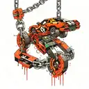 chain with pendant attached with f1 car, fishing hook, Minecraft emerald and techno tattoo design idea