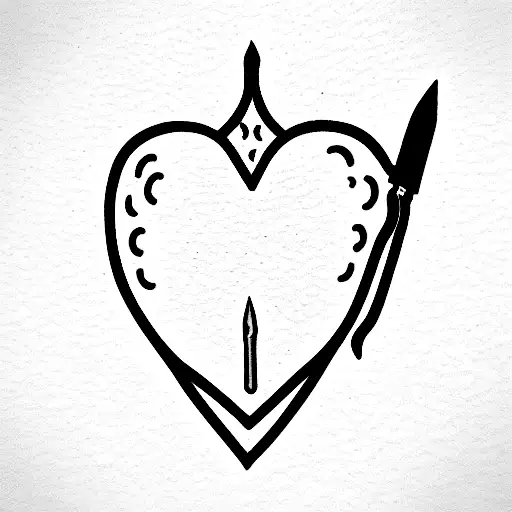 burning heart with a stabbing knife tattoo design idea
