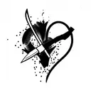 burning heart with a stabbing knife tattoo design idea