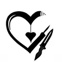 burning heart with a stabbing knife tattoo design idea