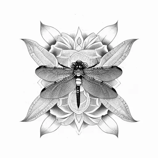 dragon fly and lotus flower mandala tattoo design idea