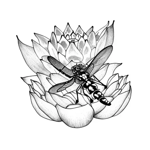 dragon fly and lotus flower tattoo design idea