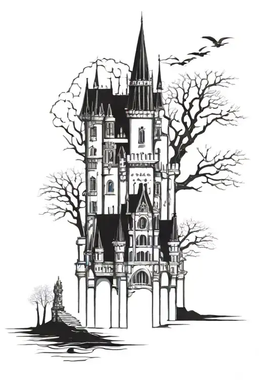 gothic castle tattoo design idea