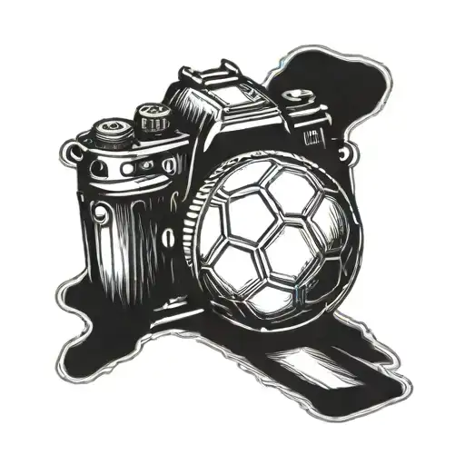 A camera lens morphing into a soccer ball tattoo design idea