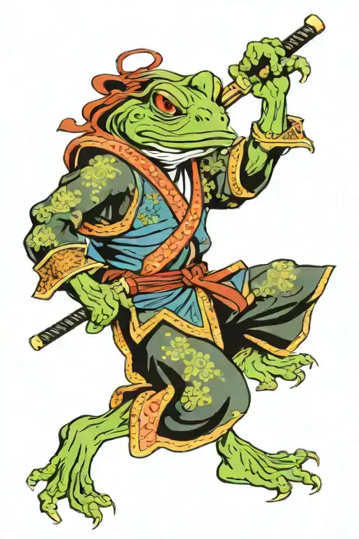 Dancing frog samurai warrior tattoo design idea