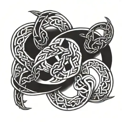 Design a tattoo of three intertwined Celtic knots, each knot representing one of the triplets, with a subtle blackwork style from wrist to shoulder tattoo design idea