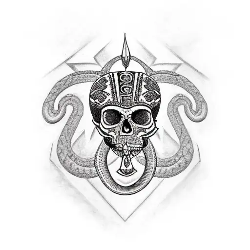 Mayan inspired warrior sleeve with a snake and a skull tattoo design idea