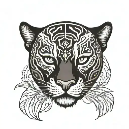 Can you draw a picture for a tattoo of a head with 2 faces. On the right side black panther and on the left side the fac tattoo design idea