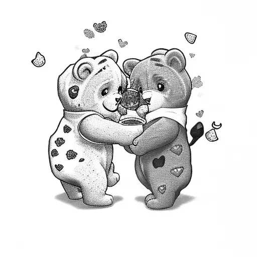 Care Bears eating Sushi with Lady Bugs tattoo design idea