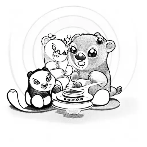 Care Bears and Lady Bugs eating Sushi tattoo design idea