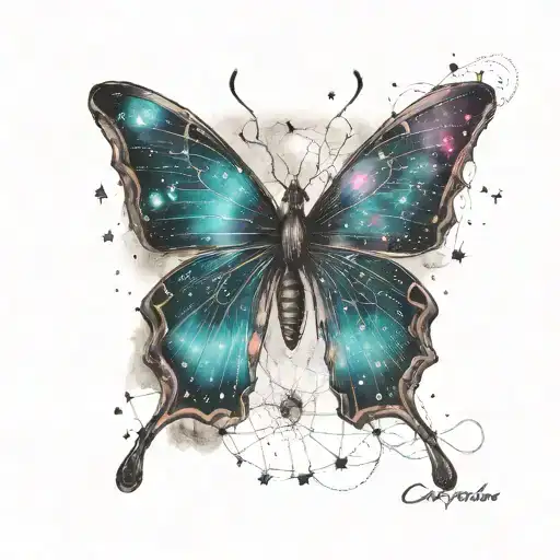 butterfly and Cassiopeia constellation   tattoo design idea
