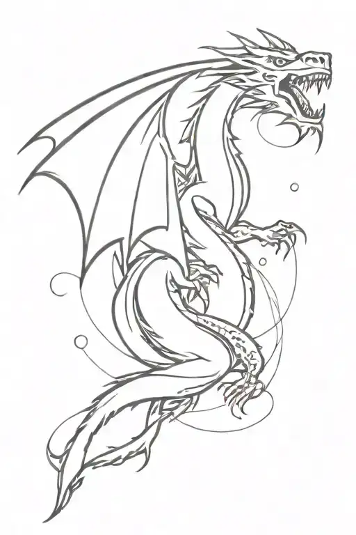 blurry dragon with streaks and splashes black and white Japanese theme tattoo design idea