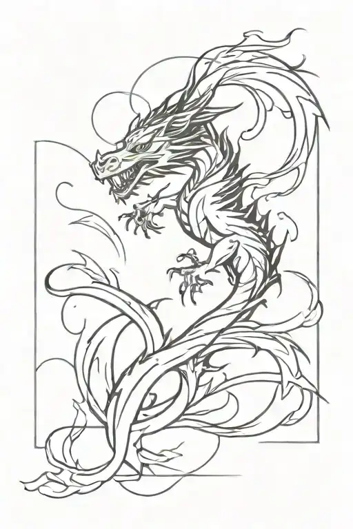 blurry dragon with streaks and splashes black and white Japanese theme tattoo design idea