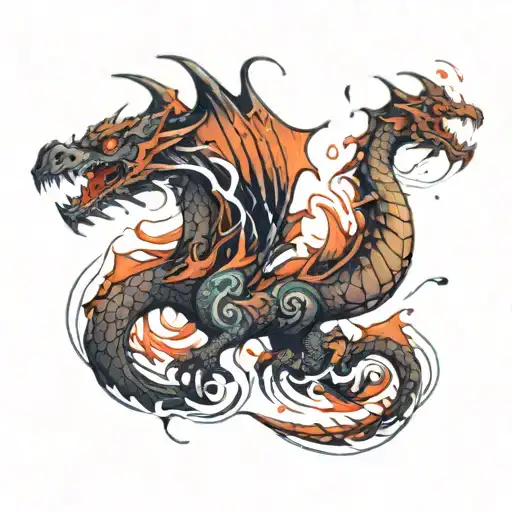 blurry dragon with streaks and splashes tattoo design idea