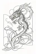 blurry dragon with streaks and splashes black and white Japanese theme tattoo design idea
