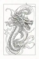 blurry dragon with streaks and splashes black and white Japanese theme tattoo design idea