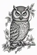 Owl on branch tattoo design idea