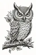 Owl on branch tattoo design idea