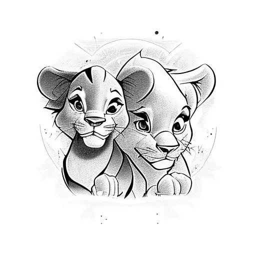 Disney nala simba young couple only line work  tattoo design idea