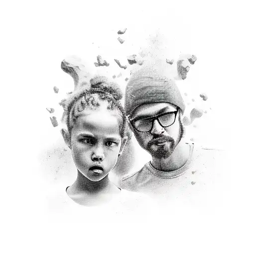 family oriented, shaded, grayscale, west coast style tattoo design idea