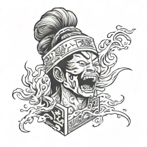 an animorphic juice box running a race wearing a headband and exhaling deeply tattoo design idea