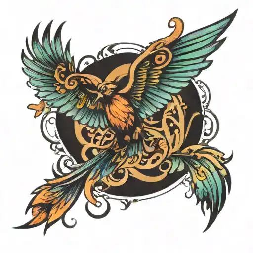 Phoenix and butterfly flying tattoo design idea