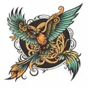 Phoenix and butterfly flying tattoo design idea