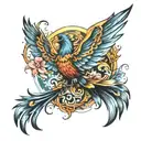 Phoenix and butterfly flying tattoo design idea