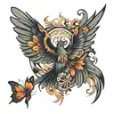 Phoenix and butterfly flying tattoo design idea