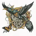 Phoenix and butterfly flying tattoo design idea