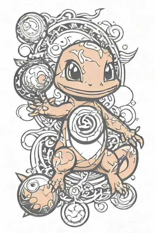 satanic charmander outside a poke ball  tattoo design idea