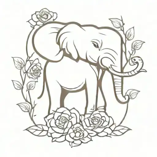 Elephant With Roses tattoo design idea