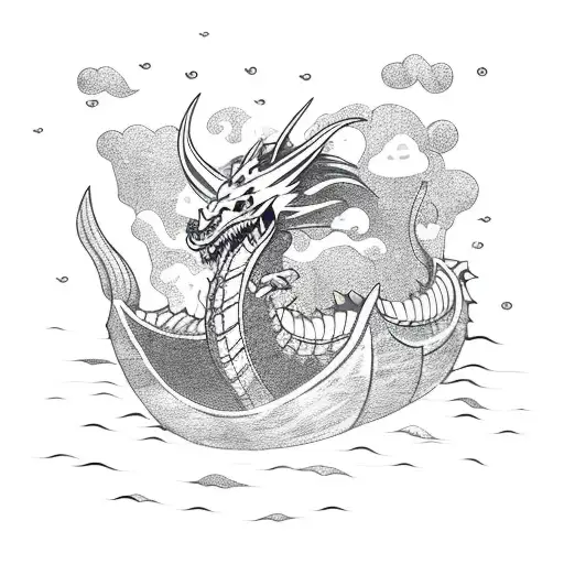 A fierce dragon battling a Viking ship in a stormy sea tattoo design idea