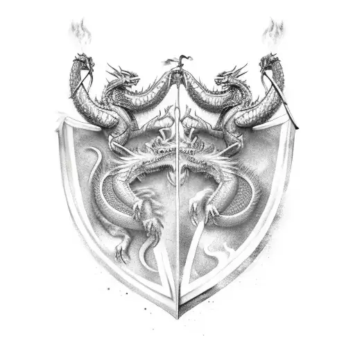 Dragon and viking warrior battling on a dragonboat tattoo design idea