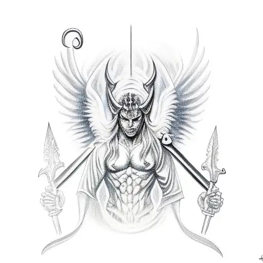 lucifer holding sword to Gabriel  tattoo design idea