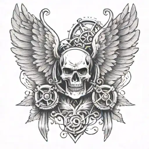 An intricate tattoo design featuring a barbell with wings, representing the client's passion for weightlifting and freedom tattoo design idea