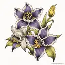 violet, iris, daffodil flowers tattoo design idea