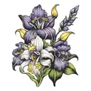 violet, iris, daffodil flowers tattoo design idea
