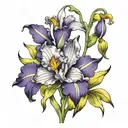 violet, iris, daffodil flowers tattoo design idea