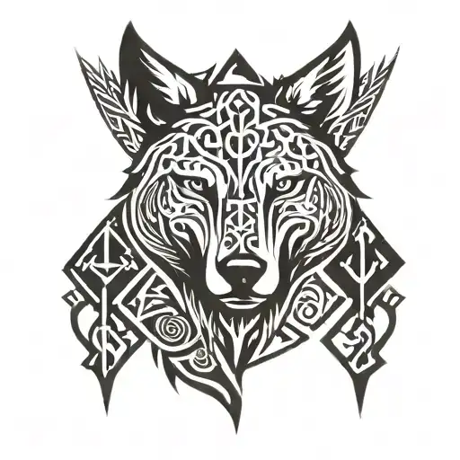 Nordic runes with Wolf head tattoo design idea
