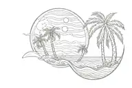 waves of palm trees on the left side, moon on the right side, sun and an inscription AMAR  in the middle and on the side tattoo design idea
