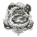A unique tattoo design combining a stylized CT scan image with a flowing river symbolizing whitewater adventures tattoo design idea