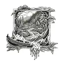 A unique tattoo design combining a stylized CT scan image with a flowing river symbolizing whitewater adventures tattoo design idea