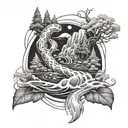 A unique tattoo design combining a stylized CT scan image with a flowing river symbolizing whitewater adventures tattoo design idea