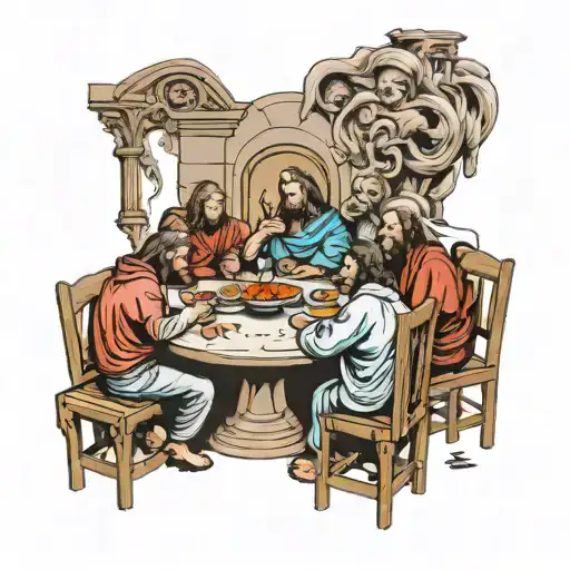 the last supper heaven vs evil tattoo design idea